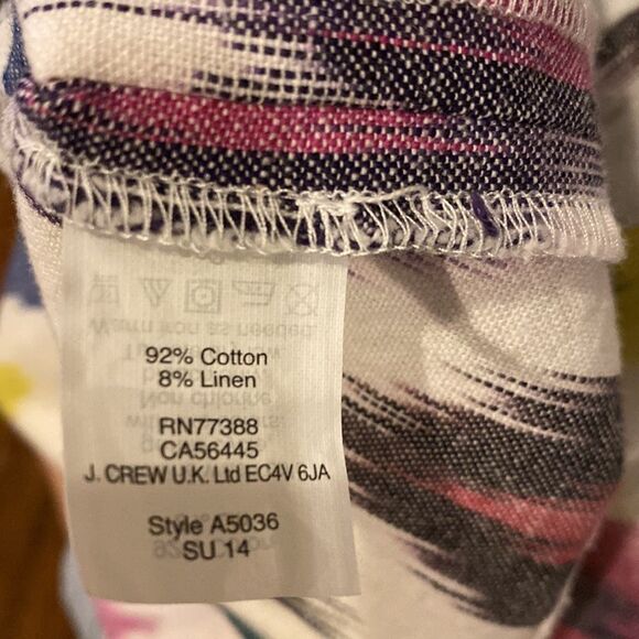 J Crew Ivory Watercolor Ikat Shift Dress Size 0 Embroidered Sleeveless Linen - Picture 7 of 7